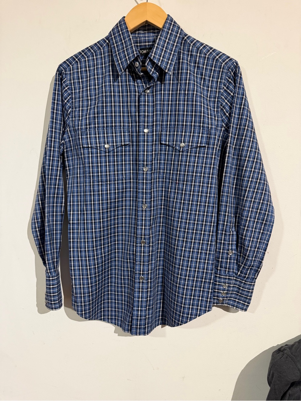 Tom Ford Navy and White Plaid Button-Down Shirt